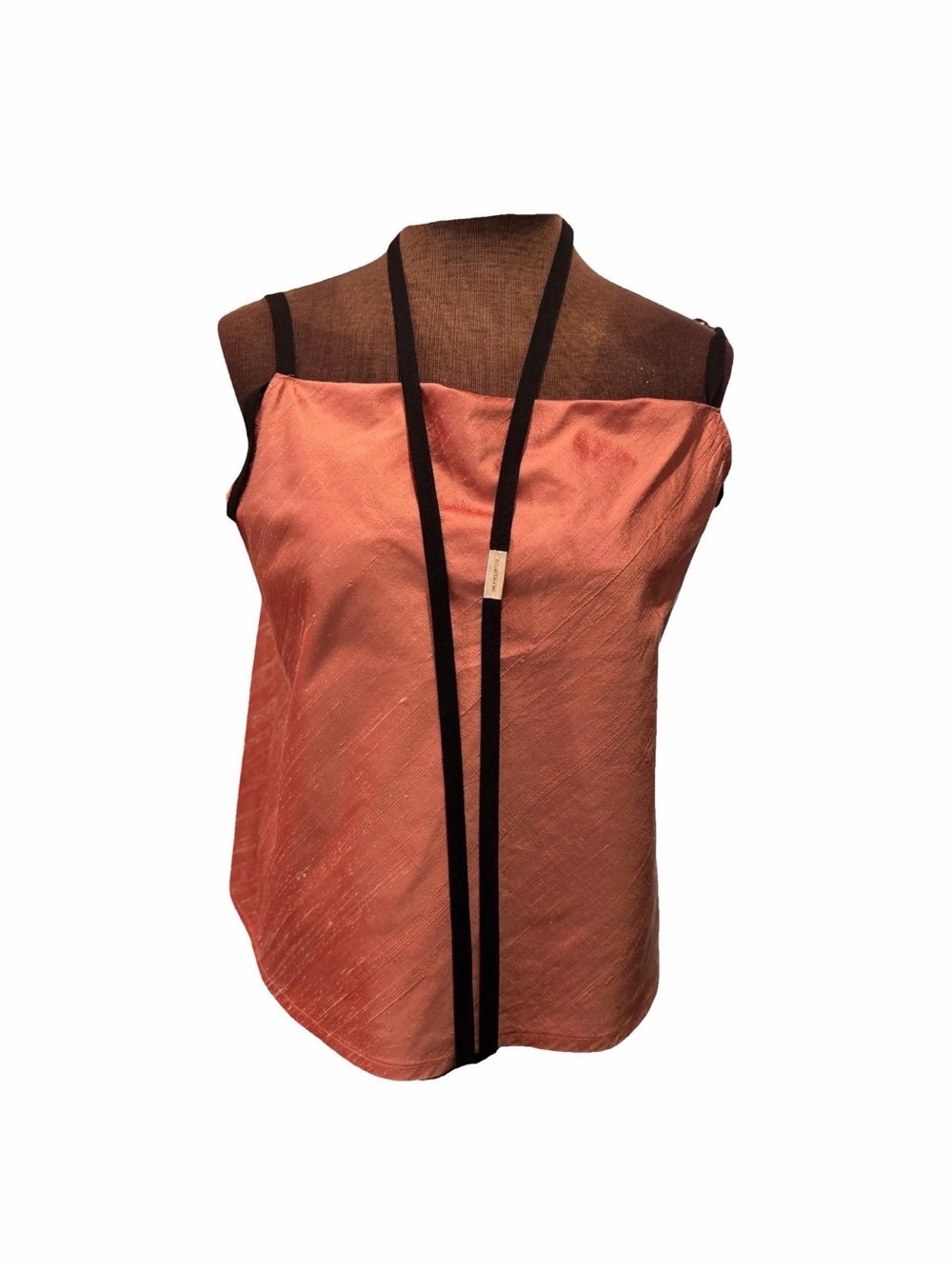 Ann Demeulemeester Peach Satin Camisole with Black Trim
